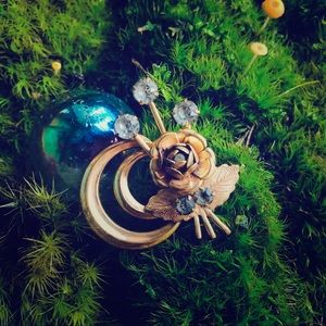 1950s Moon Rose Gold Pin / Witch Pagan Wiccan